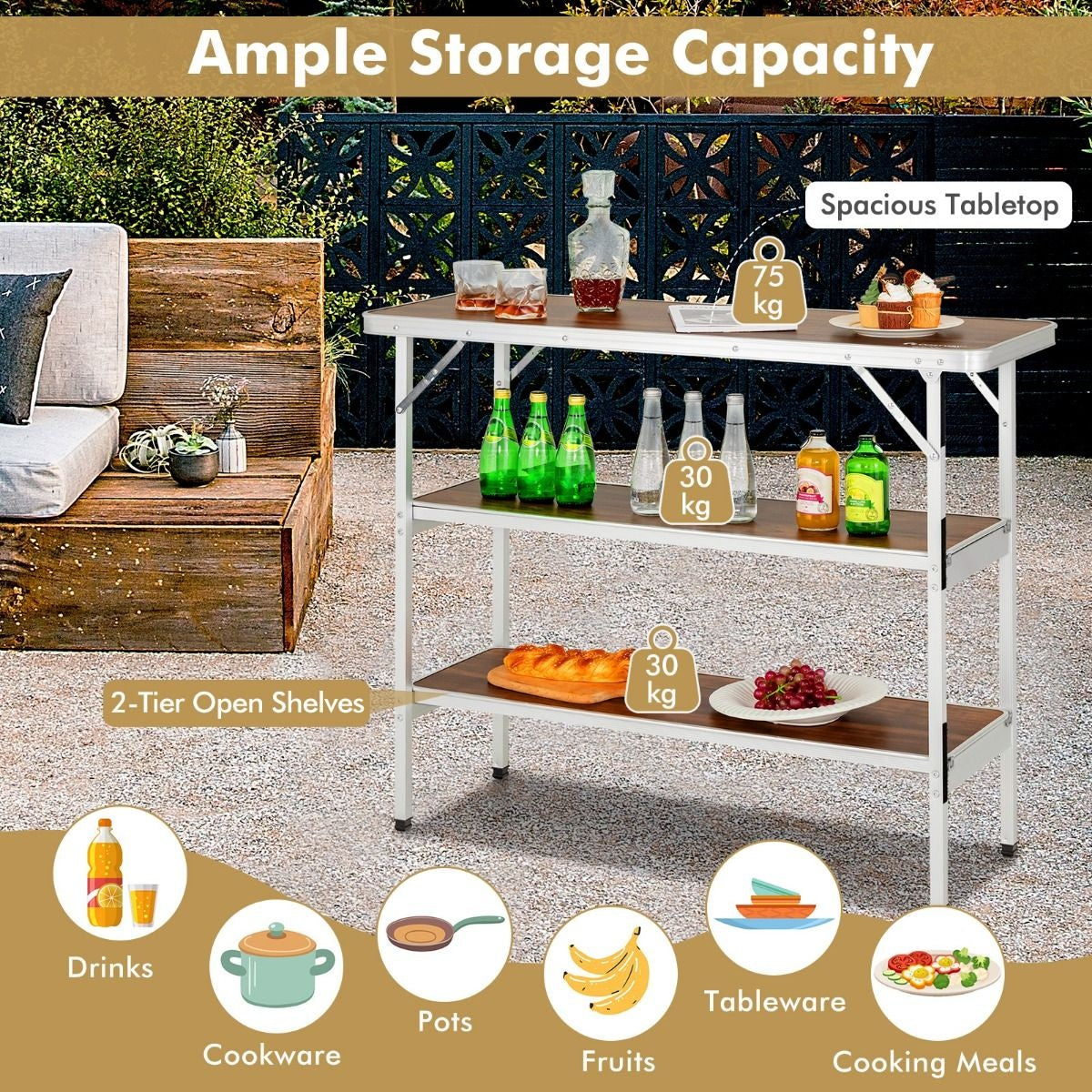 Table de camping pliable Coat - avec sac de transport - légère - 110 x 38 x 88 cm - marron/noir