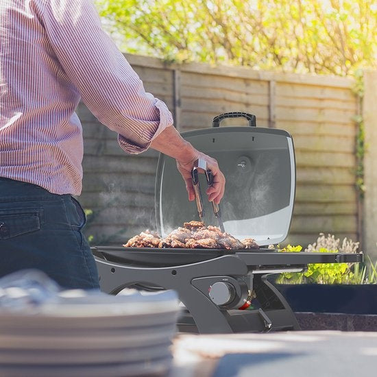 KitchenBrothers Gas BBQ - Table Top Barbecue - BBQ de table - Revêtement antiadhésif - Surface de cuisson 37x48 cm - Noir