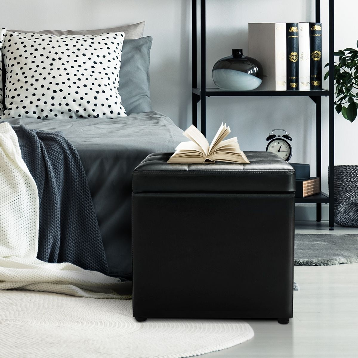 Pouf Coast avec rangement - Max. 150 kg - Cuir synthétique - 40 x 40 x 40 cm - Noir