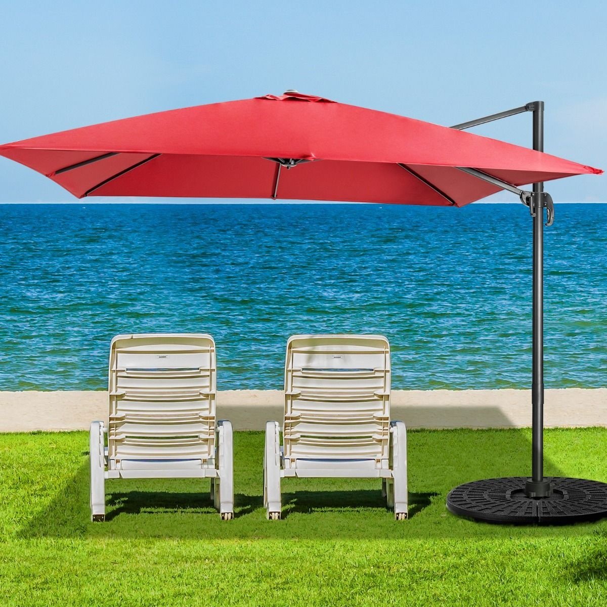 Parasol flottant Coast - Inclinable - 300 x 300 x 273 cm - Rouge vin