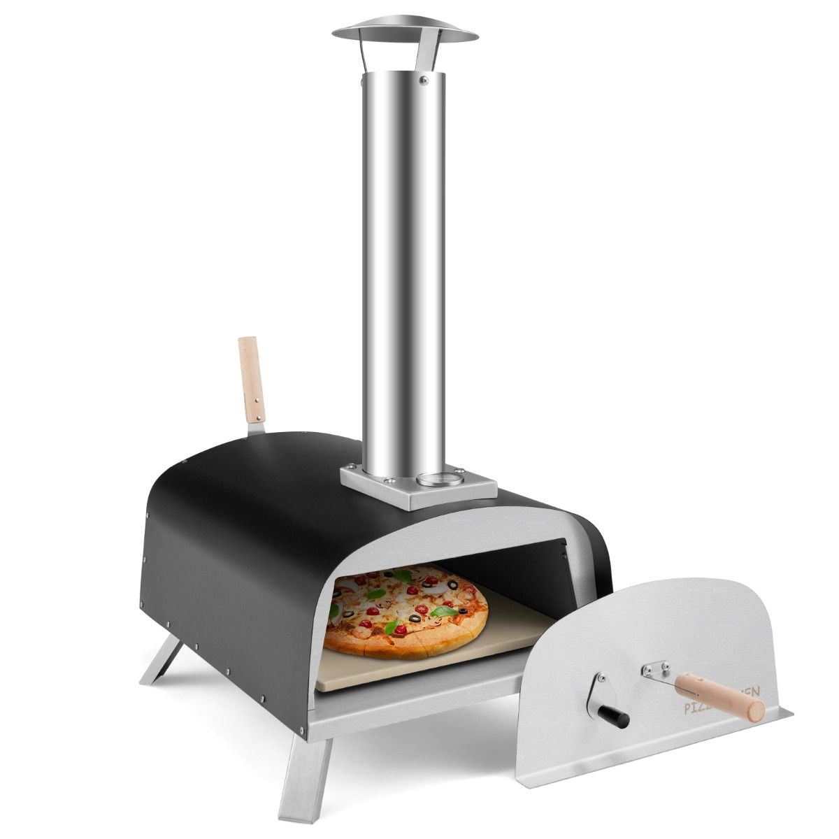 Four à pizza Coast - Accessoires et pierre à pizza inclus - 42 x 81 x 84,5 cm - Noir