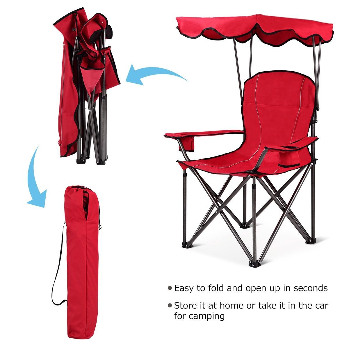 Chaise de pêche Coast - Chaise de camping - Avec porte-gobelet - Pliable - Rouge