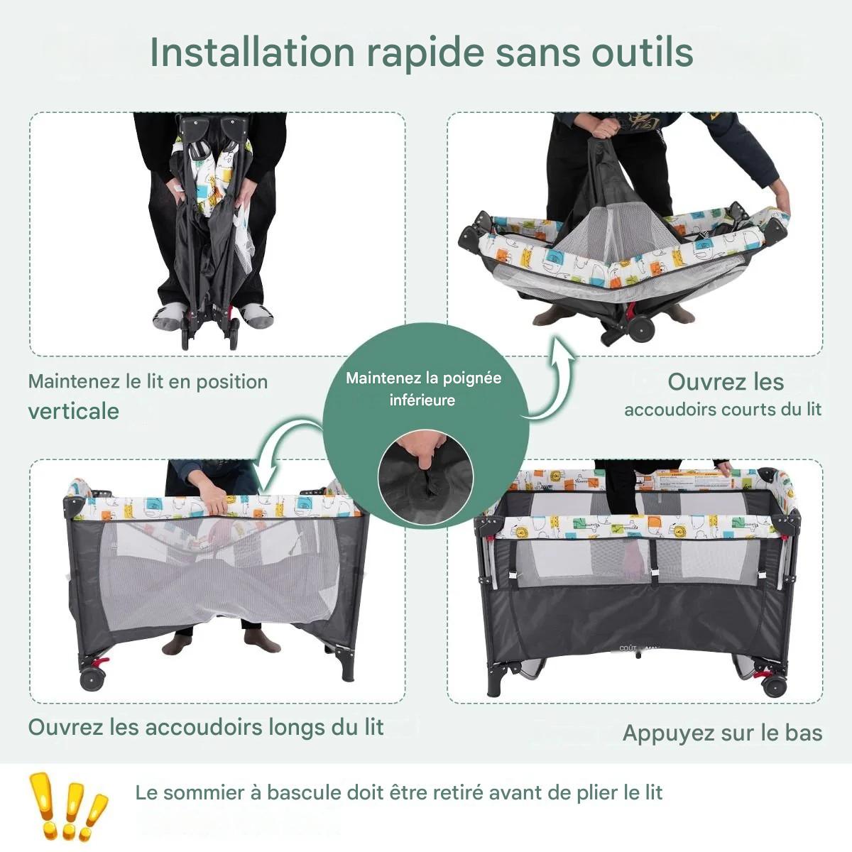 Lit de bébé multifonction Coast - 76 x 108.5 x 83 cm - Gris