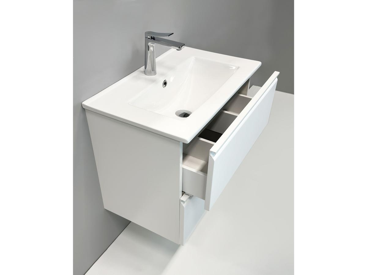 Kame Match Ensemble de meubles de salle de bains avec miroir - Blanc mat - 80x81 cm