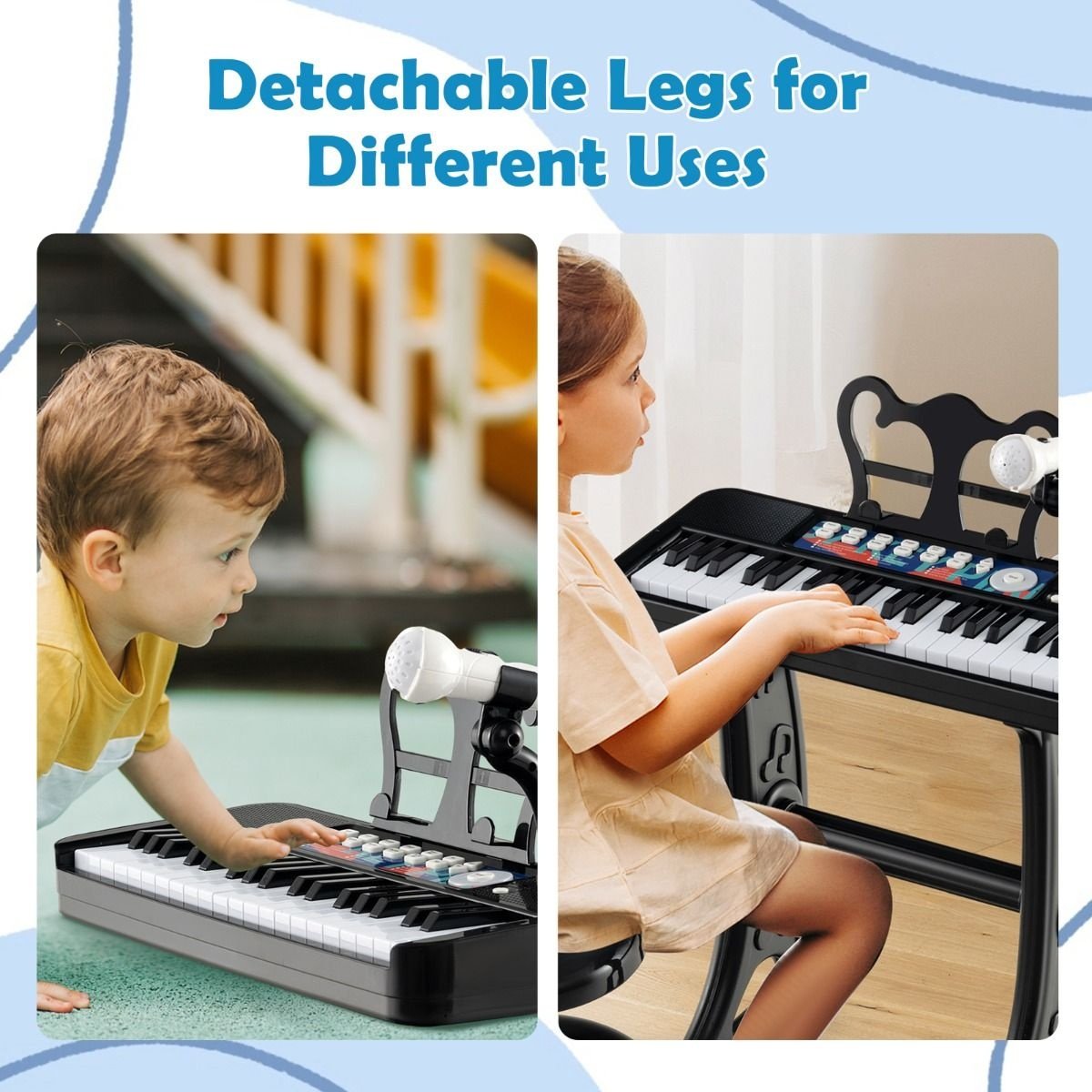 Coast Children's Piano - 37 touches - avec tabouret réglable et microphone - support amovible - noir