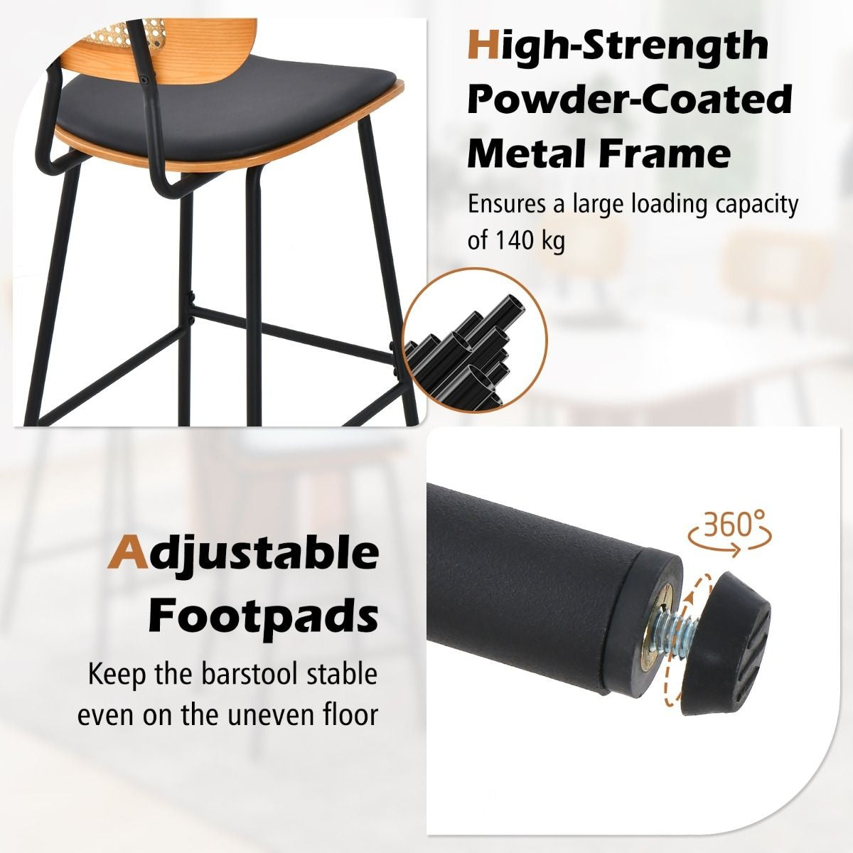 Coast Barstool Set of 2 - Max. 140 kg - Rotin - 45 x 45 x 94 cm - Rotin