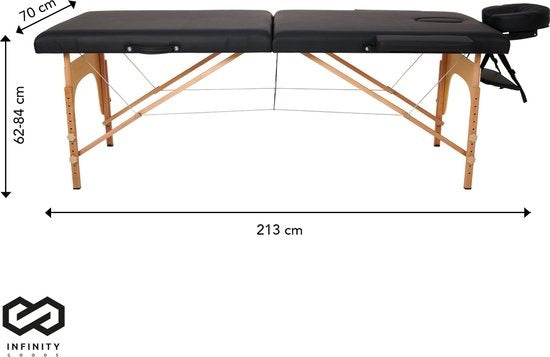 Table de massage Infinity Goods - pliante - capacité 250KG - 8 supports de hauteur - sac de rangement inclus - table de traitement - noire