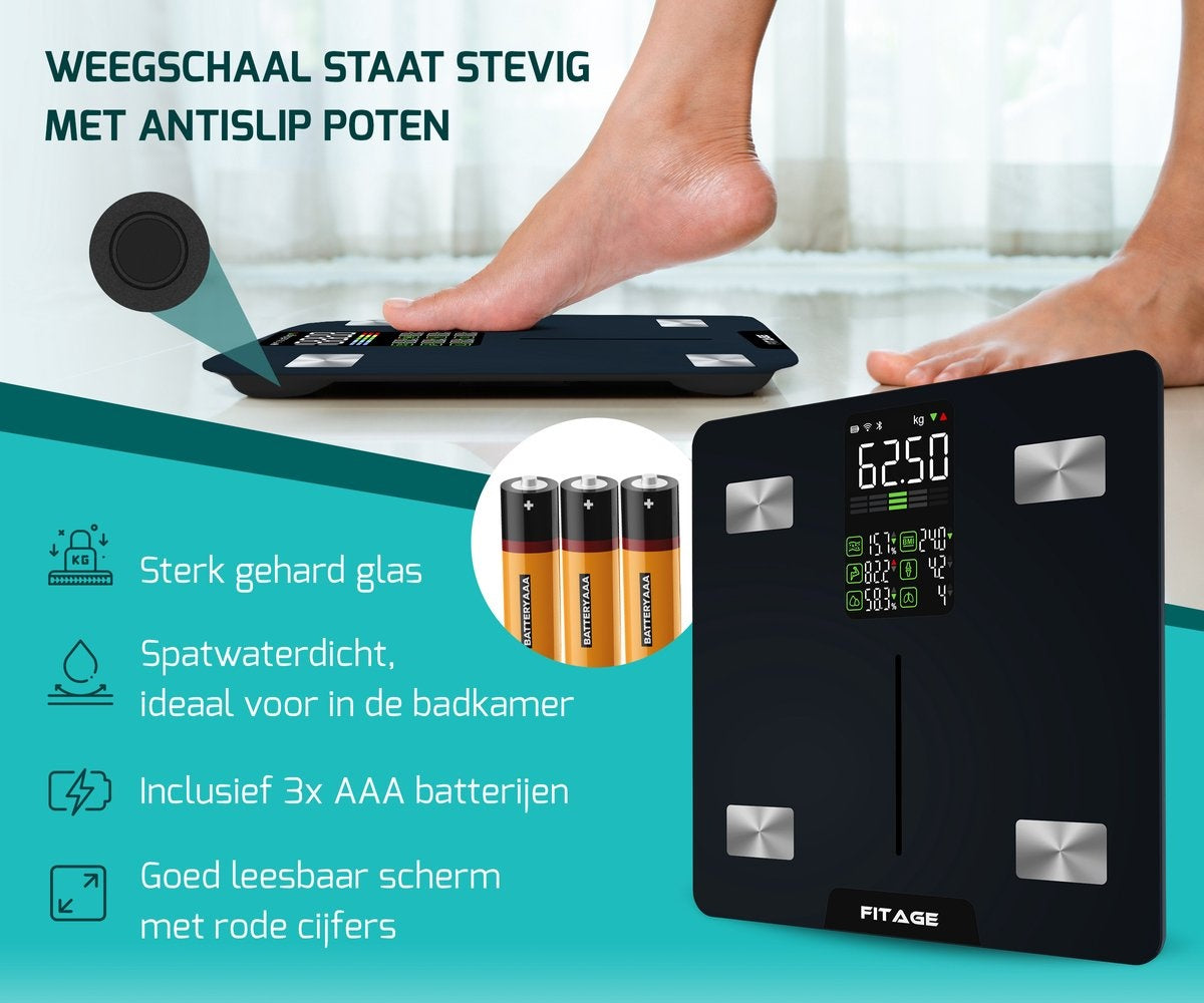 FITAGE Pèse-personne LED Digital - Pèse-personne intelligent avec analyse corporelle 17x - Pèse-personne - FITAGE App