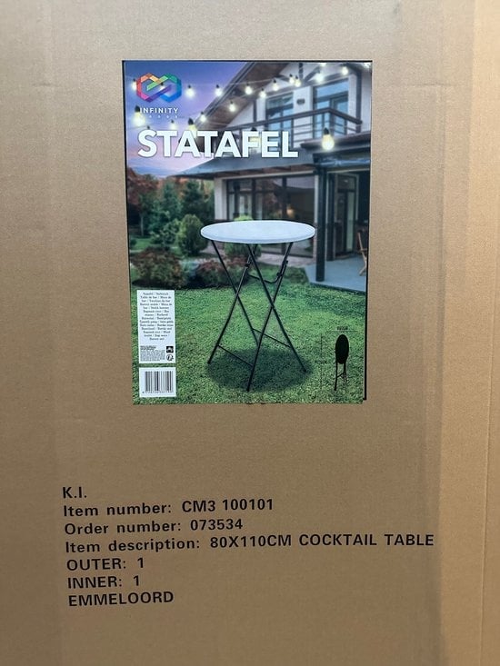 Infinity Goods Sturdy Stand Table - Table de fête - Robuste et résistante aux intempéries - Pliable - 80cm x 110cm - Fête - 1 pièce - Blanc/Gris