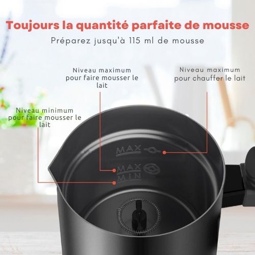 KitchenBrothers Mousseur à lait électrique - Pour Cappuccino et Latte -3 en 1 : mousse chaude ou froide, chauffage - 240 ML - Noir