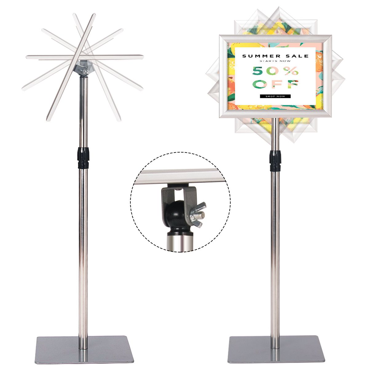 support d'information sur les côtes A4 - réglable 73,5-118 cm - argenté - set de 2 avec cadre pour poster