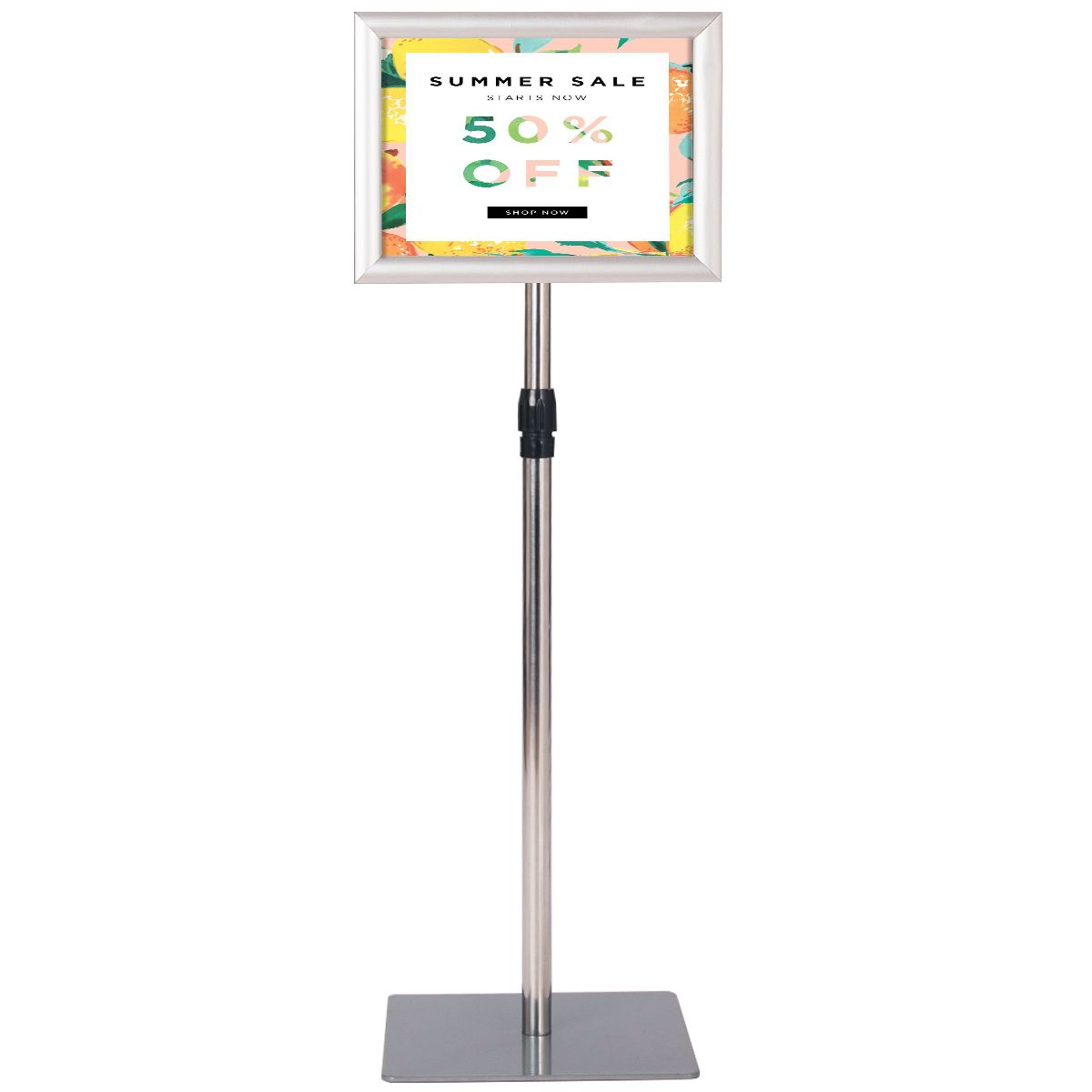 support d'information sur les côtes A4 - réglable 73,5-118 cm - argenté - set de 2 avec cadre pour poster