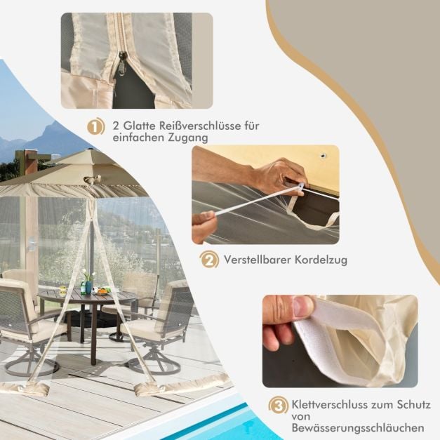 Moustiquaire Coast Parasol - Moustiquaire avec 2 portes et double fermeture éclair 12,5 x 2,3 m - Beige