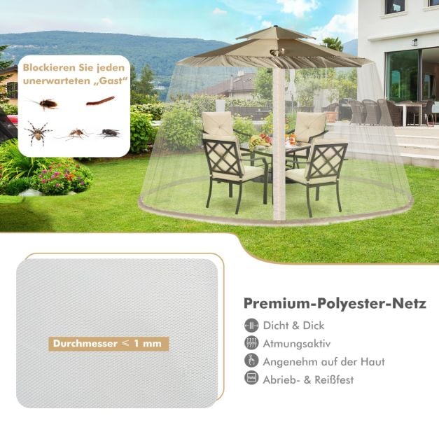 Moustiquaire Coast Parasol - Moustiquaire avec 2 portes et double fermeture éclair 12,5 x 2,3 m - Beige