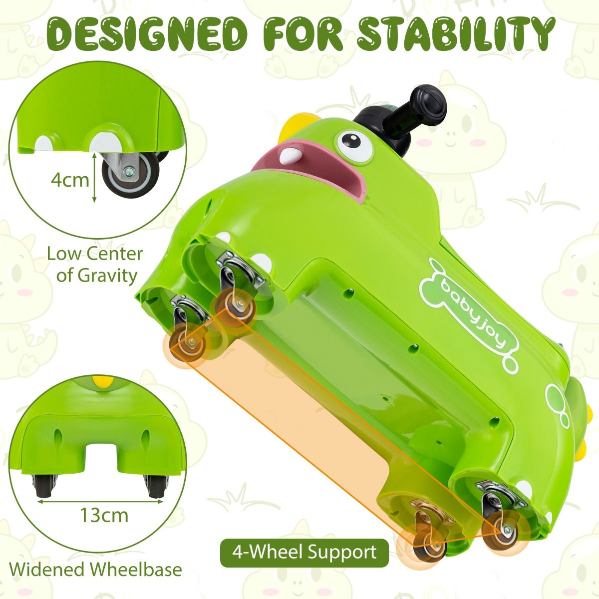 Coast Toddler Seat-Toy Vehicle with Storage, Light & Sound - Dino Design - Green - 52 × 23.5 × 38 cm