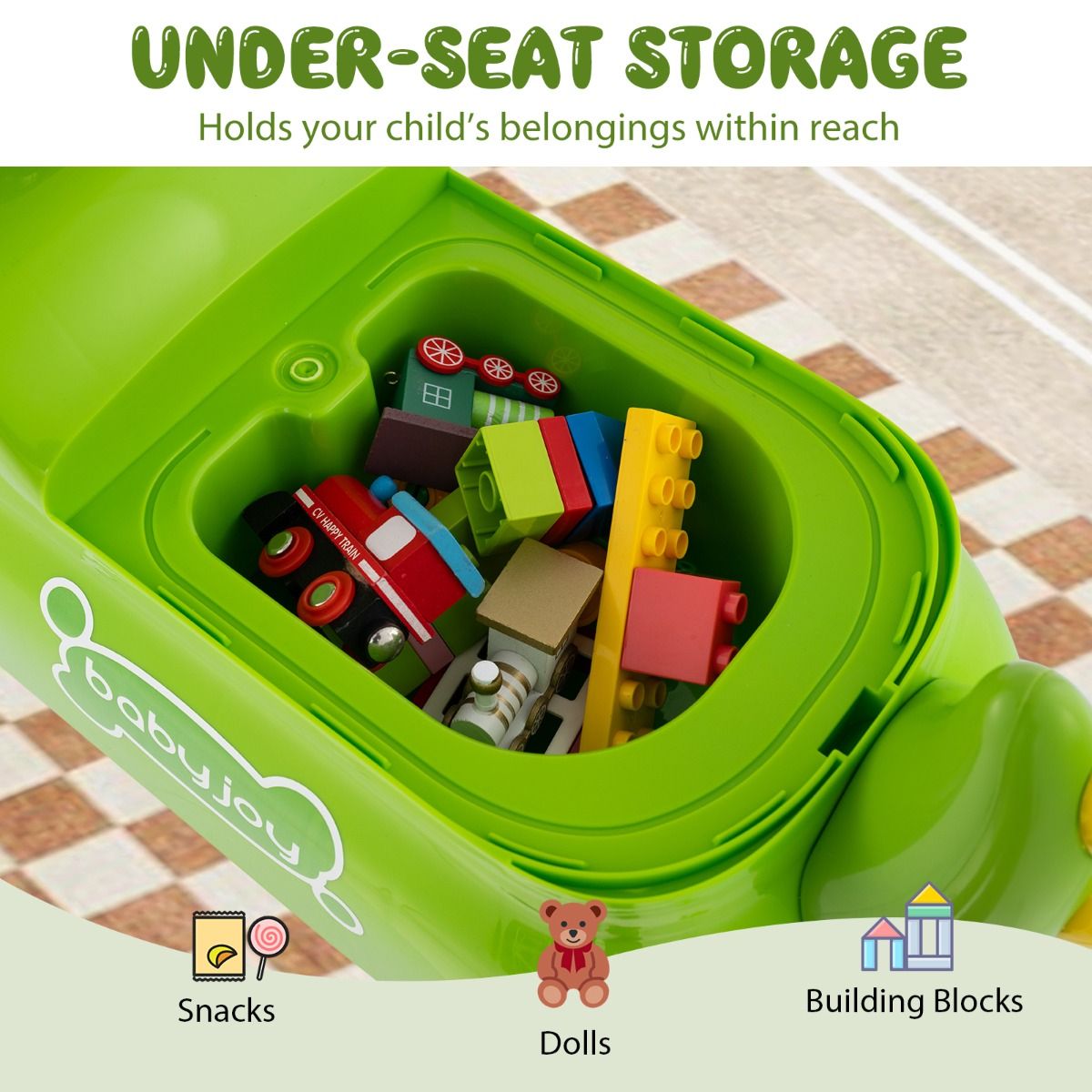 Coast Toddler Seat-Toy Vehicle with Storage, Light & Sound - Dino Design - Green - 52 × 23.5 × 38 cm