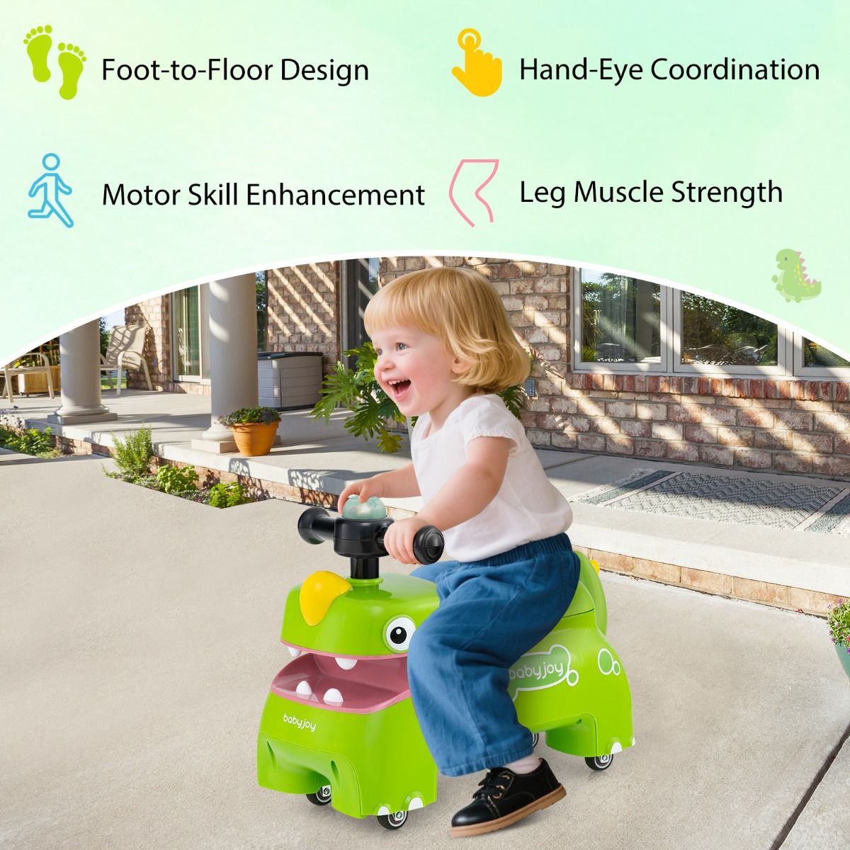 Coast Toddler Seat-Toy Vehicle with Storage, Light & Sound - Dino Design - Green - 52 × 23.5 × 38 cm