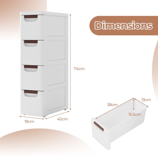 Meuble de rangement étroit pour petit espace Meuble d'organisation à roulettes avec 4 tiroirs et roues intégrées Chariot en plastique pour salle de bains