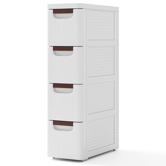 Meuble de rangement étroit pour petit espace Meuble d'organisation à roulettes avec 4 tiroirs et roues intégrées Chariot en plastique pour salle de bains