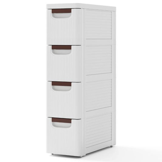 Meuble de rangement étroit pour petit espace Meuble d'organisation à roulettes avec 4 tiroirs et roues intégrées Chariot en plastique pour salle de bains