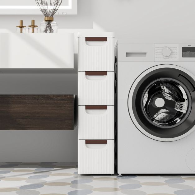 Meuble de rangement étroit pour petit espace Meuble d'organisation à roulettes avec 4 tiroirs et roues intégrées Chariot en plastique pour salle de bains