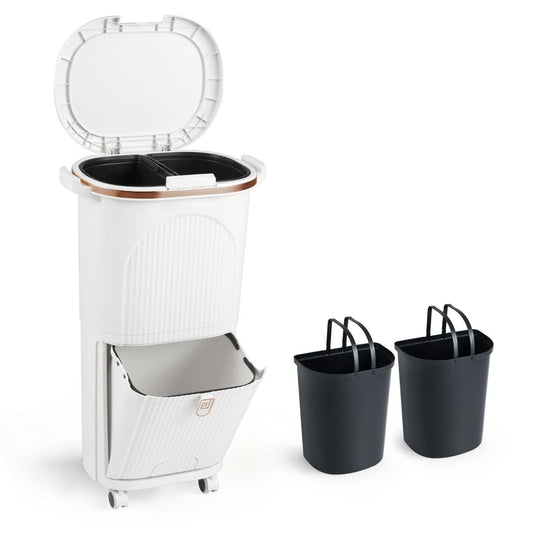 Coast Waste Bin 38L White - 43 x 29 x 74.5 cm - Avec 2 bacs amovibles, plateau basculant et roues