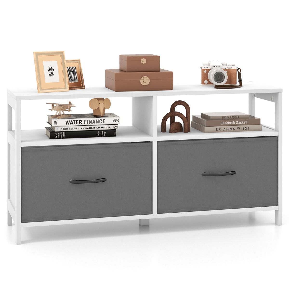 Meuble de rangement Coast - 2 tiroirs en tissu et 2 compartiments ouverts - 100 x 30 x 53 cm - MDF - Blanc