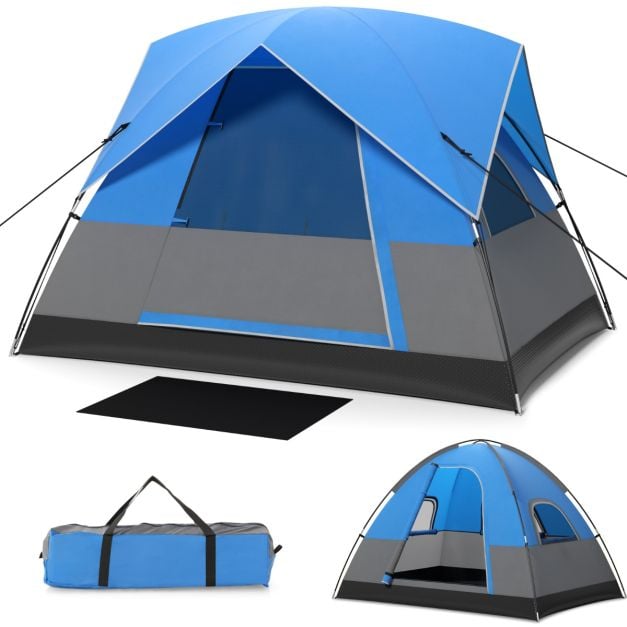 Tente de camping Coast 3 personnes - imperméable avec housse de pluie et sac de transport 200 x 146 x 130 cm - Bleu/Noir