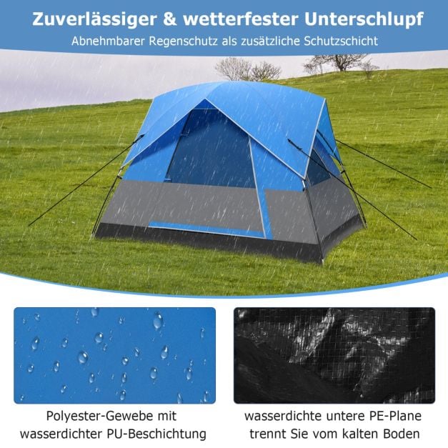 Tente de camping Coast 3 personnes - imperméable avec housse de pluie et sac de transport 200 x 146 x 130 cm - Bleu/Noir