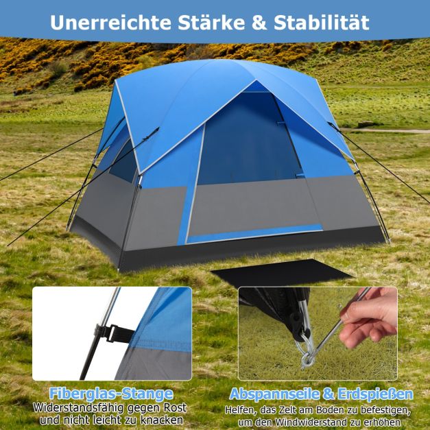 Tente de camping Coast 3 personnes - imperméable avec housse de pluie et sac de transport 200 x 146 x 130 cm - Bleu/Noir