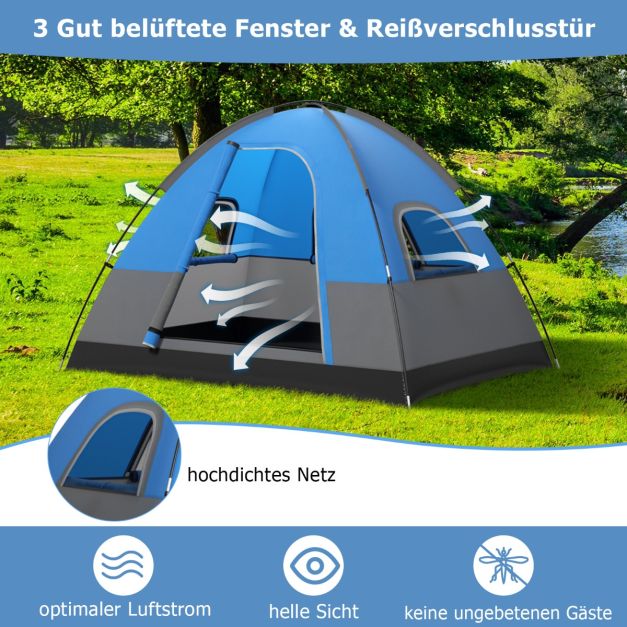 Tente de camping Coast 3 personnes - imperméable avec housse de pluie et sac de transport 200 x 146 x 130 cm - Bleu/Noir