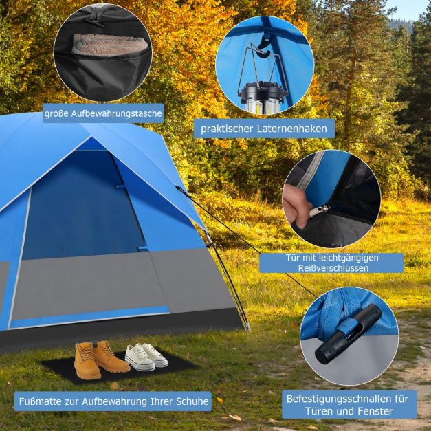 Tente de camping Coast 3 personnes - imperméable avec housse de pluie et sac de transport 200 x 146 x 130 cm - Bleu/Noir