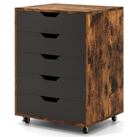 Coast Roller Cabinet Rustic Brown/Black - Armoire à archives mobile avec 5 tiroirs - 49 x 40 x 65 cm