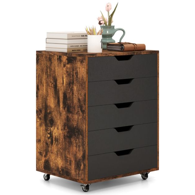 Coast Roller Cabinet Rustic Brown/Black - Armoire à archives mobile avec 5 tiroirs - 49 x 40 x 65 cm