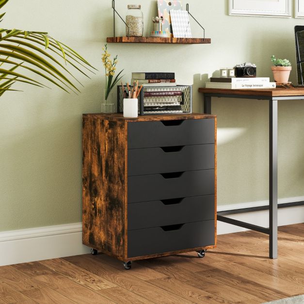 Coast Roller Cabinet Rustic Brown/Black - Armoire à archives mobile avec 5 tiroirs - 49 x 40 x 65 cm