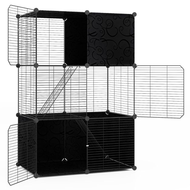Cage à chat Coast - 3 étages - 74 x 47 x 110 cm - Bricolage - Aire de jeu - 2 rampes - Noir