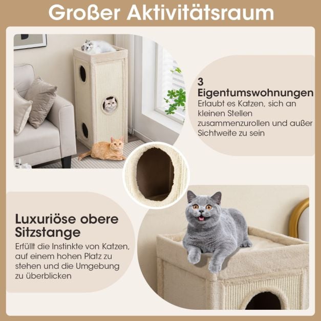 Coast Scratcher 4-Layer - Maison pour chat avec 3 terriers et coussins 40 x 40 x 99 cm - Naturel