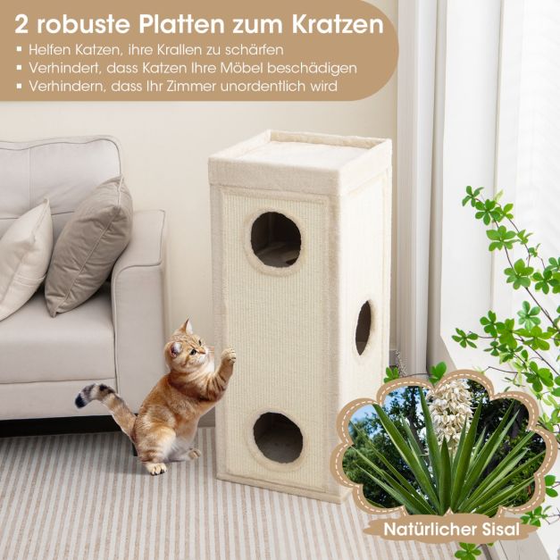 Coast Scratcher 4-Layer - Maison pour chat avec 3 terriers et coussins 40 x 40 x 99 cm - Naturel