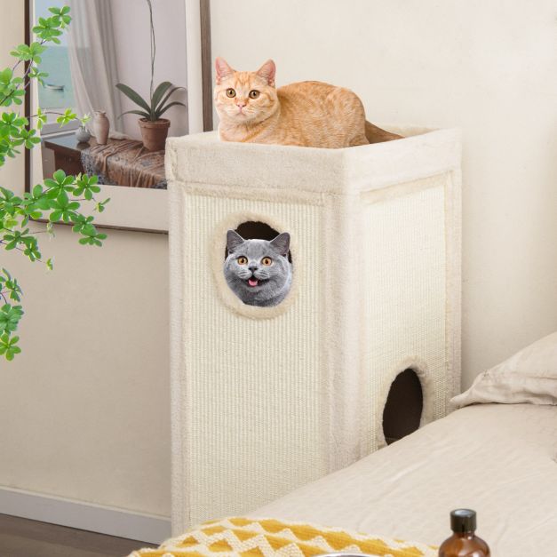 Coast Scratcher 4-Layer - Maison pour chat avec 3 terriers et coussins 40 x 40 x 99 cm - Naturel