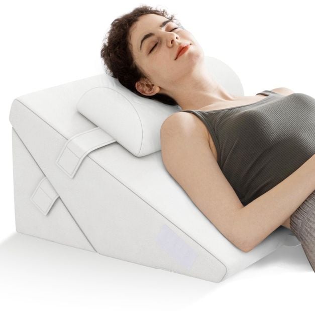 Coast Wedge Cushion Off White - 3-Piece Adjustable Backrest with Headrest and Memory Foam - 57 x 30 x 53 cm