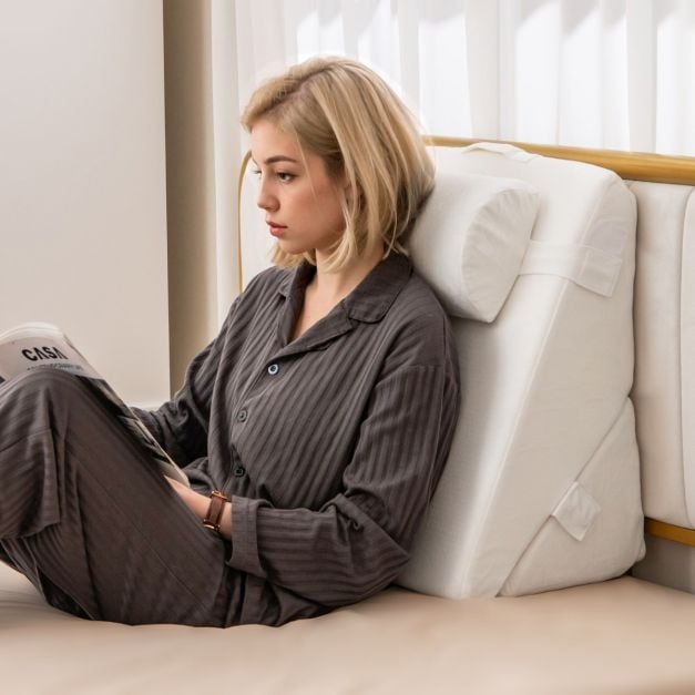 Coast Wedge Cushion Off White - 3-Piece Adjustable Backrest with Headrest and Memory Foam - 57 x 30 x 53 cm