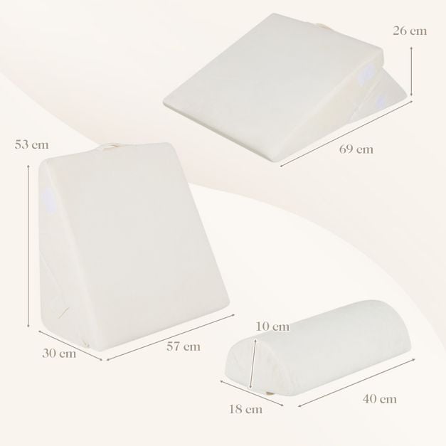 Coast Wedge Cushion Off White - 3-Piece Adjustable Backrest with Headrest and Memory Foam - 57 x 30 x 53 cm