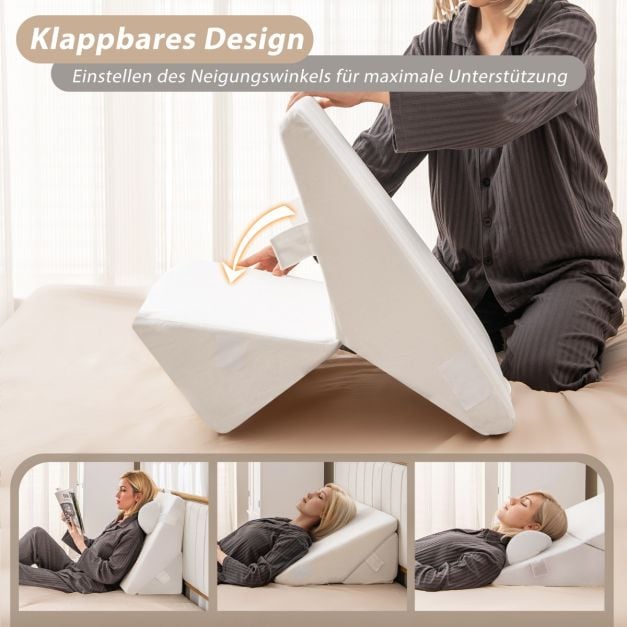 Coast Wedge Cushion Off White - 3-Piece Adjustable Backrest with Headrest and Memory Foam - 57 x 30 x 53 cm