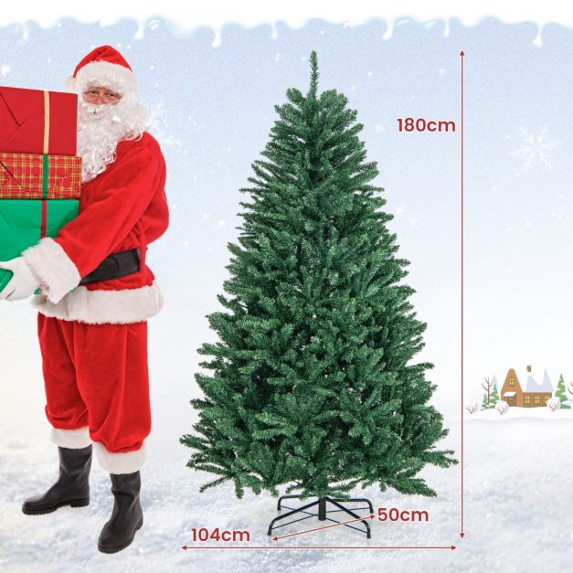 Arbre de Noël Artificiel 180cm avec Support Métallique Pliable Arbre d'Art en PVC Arbre Décoratif avec 1355 Pointes Vertes