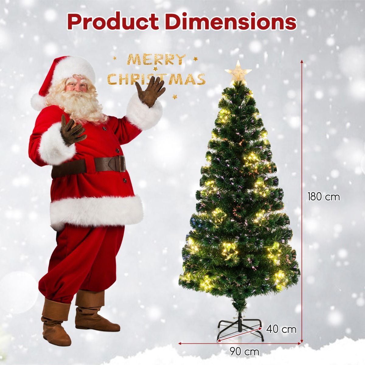 Coast Artificial Christmas Tree 180 cm Green - Fibreglass Lighting - 36 Warm White Lights - Top Star - Metal Stand