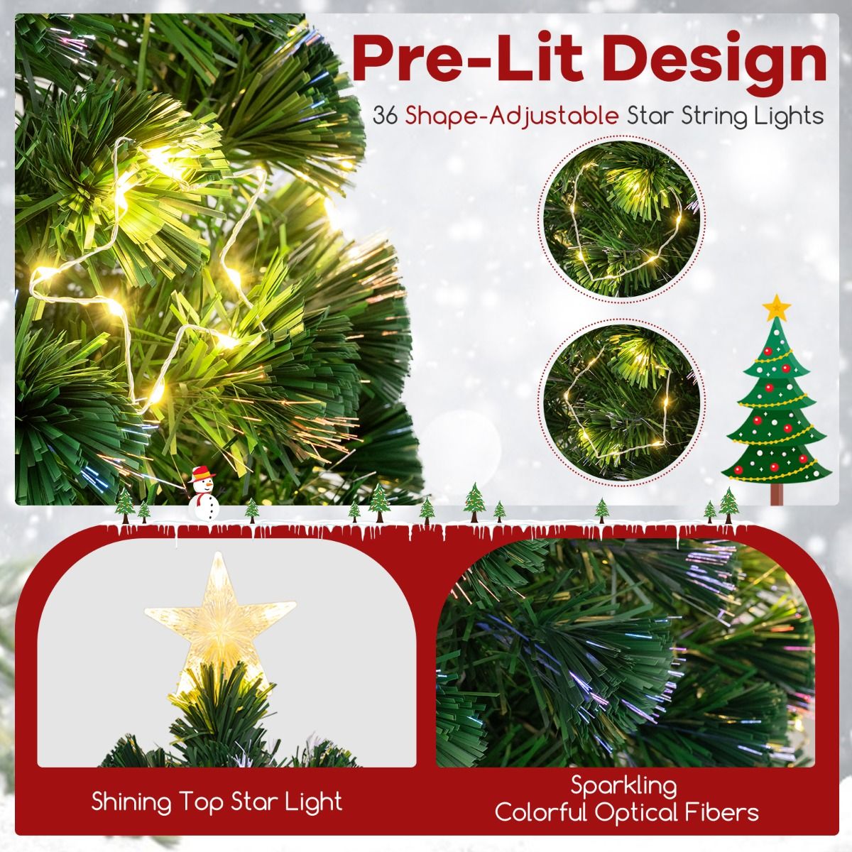 Coast Artificial Christmas Tree 180 cm Green - Fibreglass Lighting - 36 Warm White Lights - Top Star - Metal Stand
