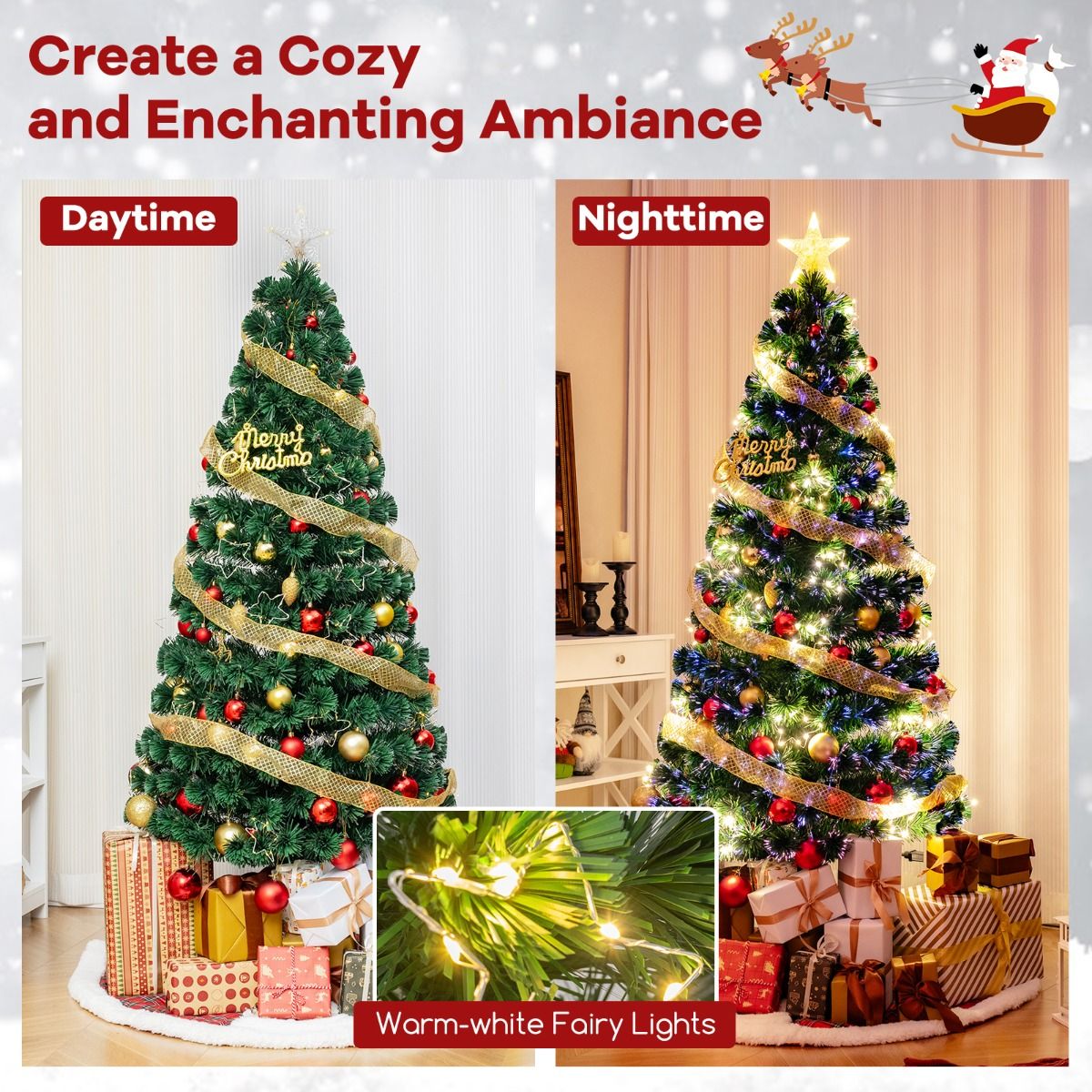 Coast Artificial Christmas Tree 180 cm Green - Fibreglass Lighting - 36 Warm White Lights - Top Star - Metal Stand
