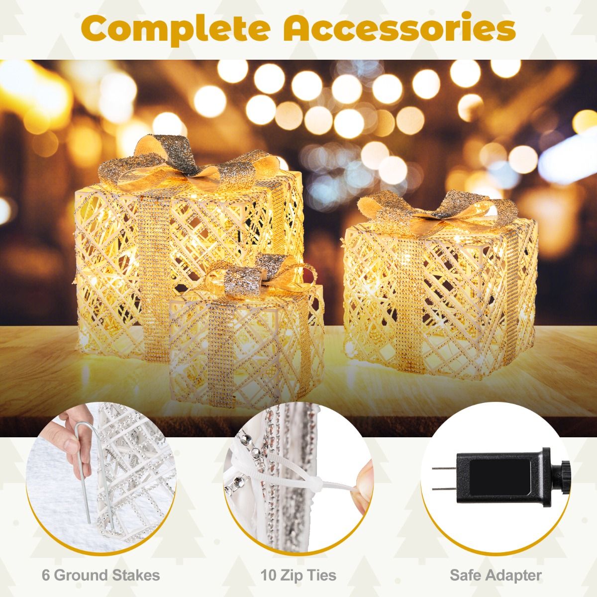 Coffret cadeau LED Coast 3 pièces - blanc chaud - blanc - 25×25×23 / 20×20×18 / 15×15×13 cm