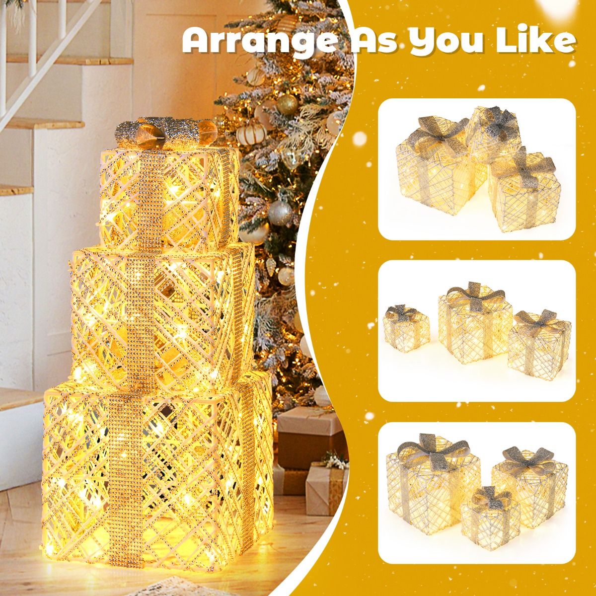 Coffret cadeau LED Coast 3 pièces - blanc chaud - blanc - 25×25×23 / 20×20×18 / 15×15×13 cm