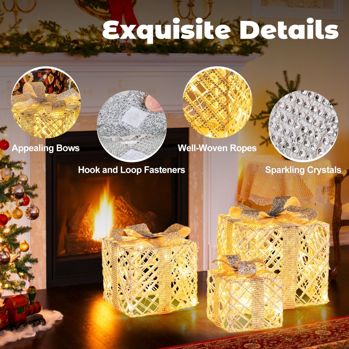 Coffret cadeau LED Coast 3 pièces - blanc chaud - blanc - 25×25×23 / 20×20×18 / 15×15×13 cm